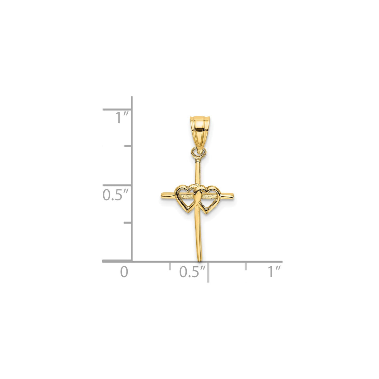 14k Yellow Gold Cross Pendant with Heart Detail, Christian Religious Jewelry for Men and Women