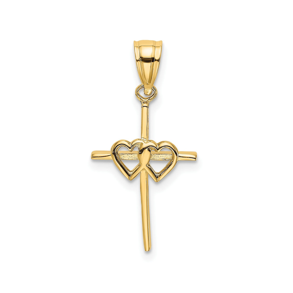 14k Yellow Gold Cross Pendant with Heart Detail, Christian Religious Jewelry for Men and Women