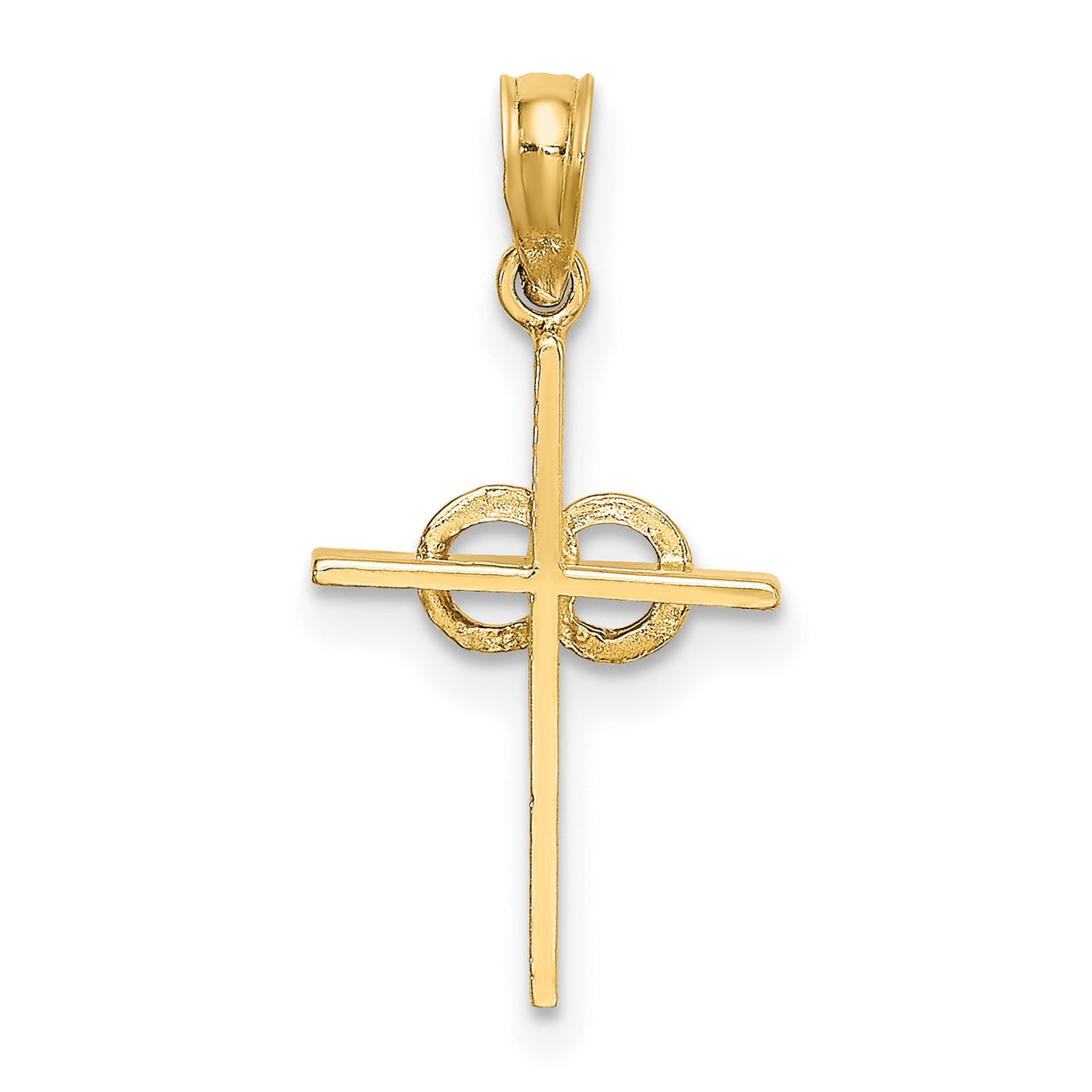 14k Yellow Gold Infinity Cross Pendant with Interlocking Rings Symbolizing Faith and Unity