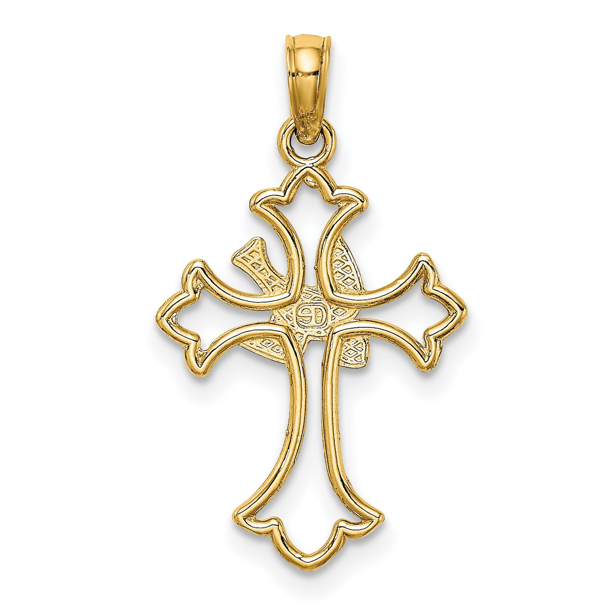 14k Yellow Gold Cross Pendant with Cut-Out Dove and High-Polish Finish