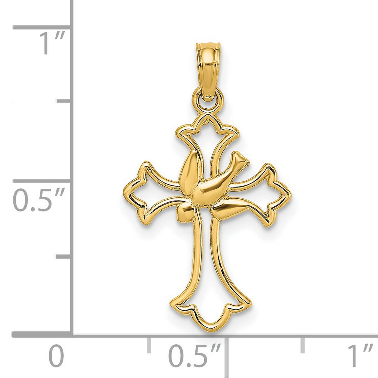 14k Yellow Gold Cross Pendant with Cut-Out Dove and High-Polish Finish