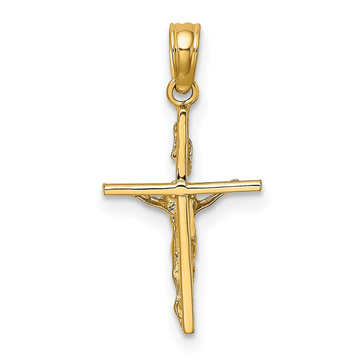 14k Yellow Gold Crucifix Pendant Featuring Jesus on Cross, INRI Religious Charm