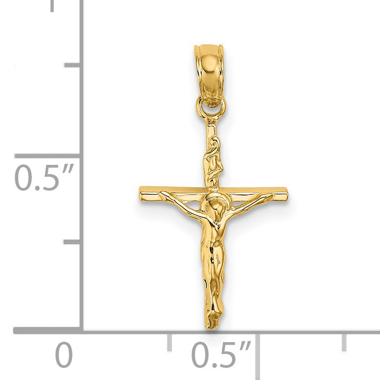 14k Yellow Gold Crucifix Pendant Featuring Jesus on Cross, INRI Religious Charm