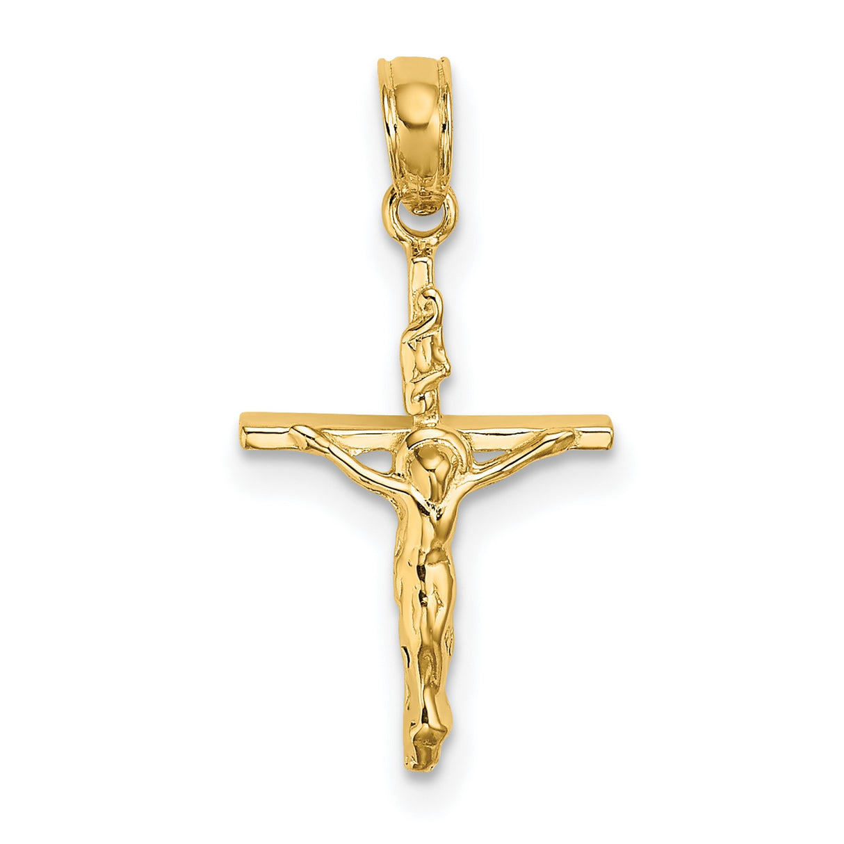 14k Yellow Gold Crucifix Pendant Featuring Jesus on Cross, INRI Religious Charm
