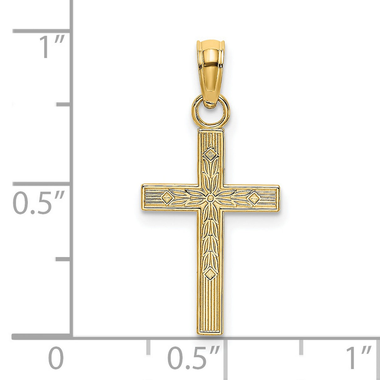 14k Yellow Gold Cross Pendant with Polished Textured Beveled Design for Men and Women