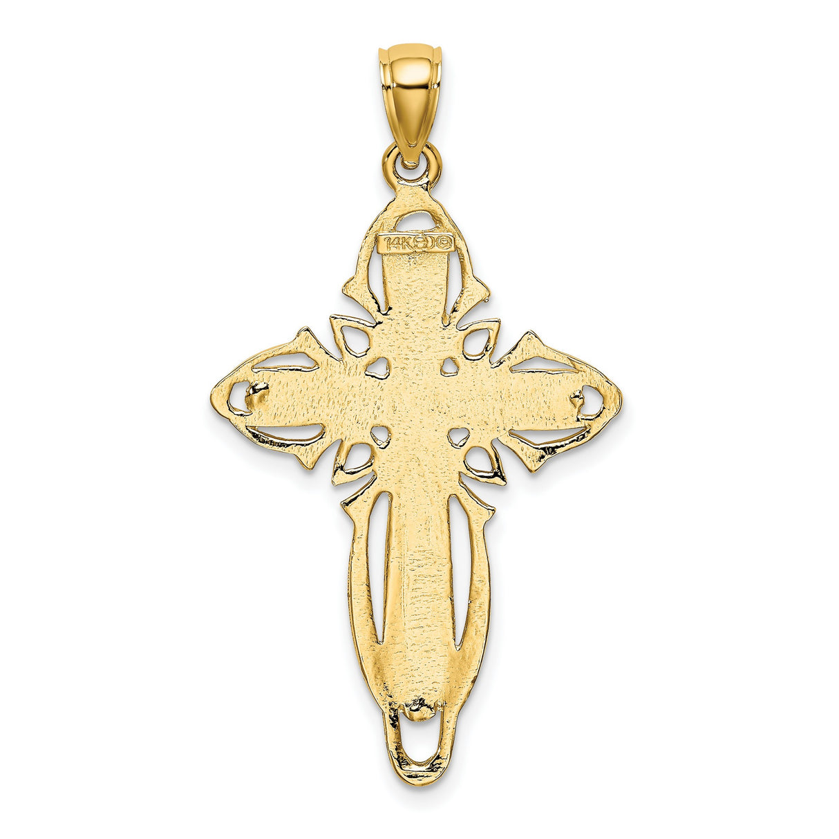 14k Yellow Gold Cross Pendant with Textured Milgrain and Openwork Filigree Design