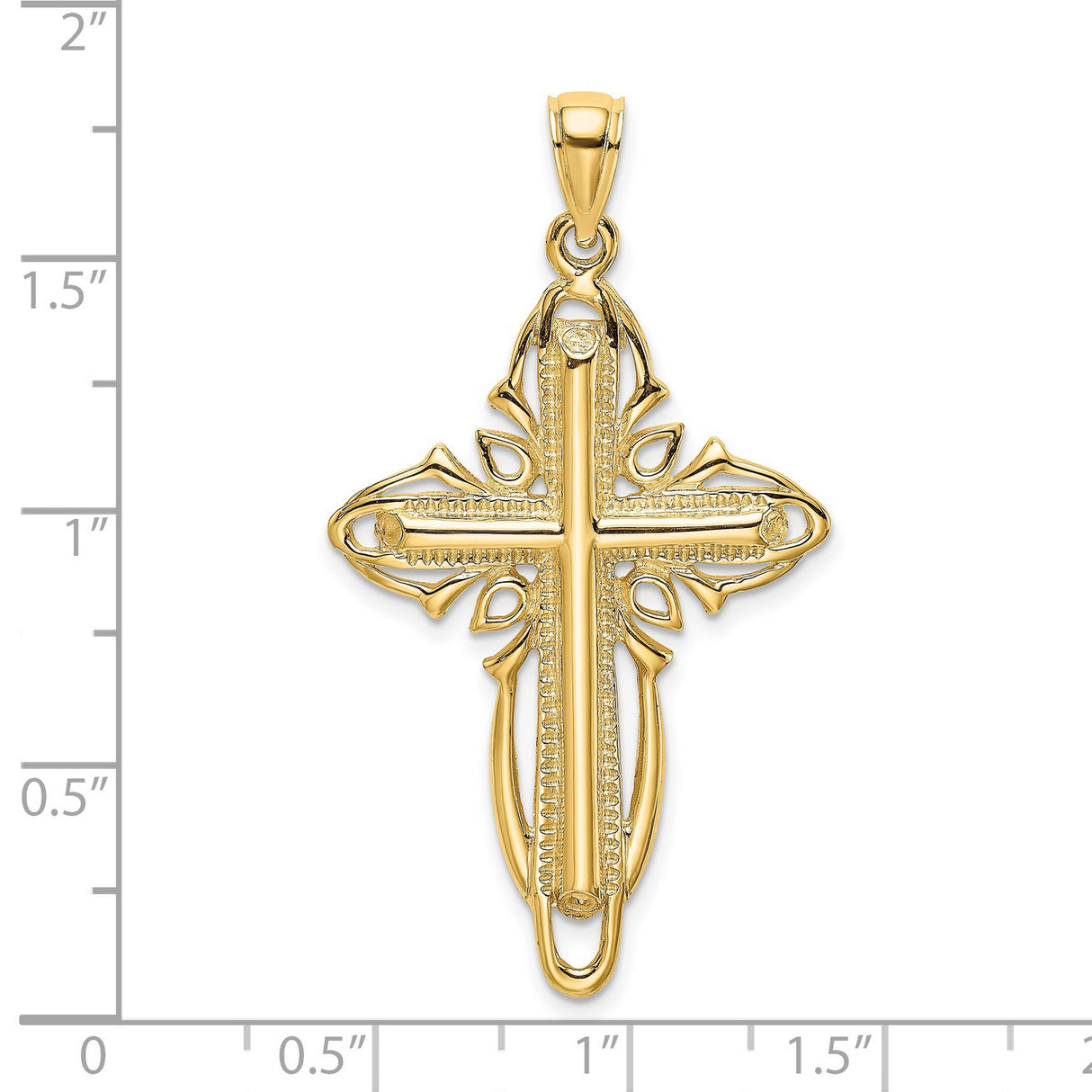 14k Yellow Gold Cross Pendant with Textured Milgrain and Openwork Filigree Design