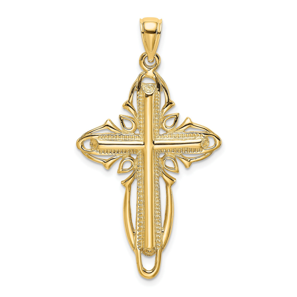 14k Yellow Gold Cross Pendant with Textured Milgrain and Openwork Filigree Design