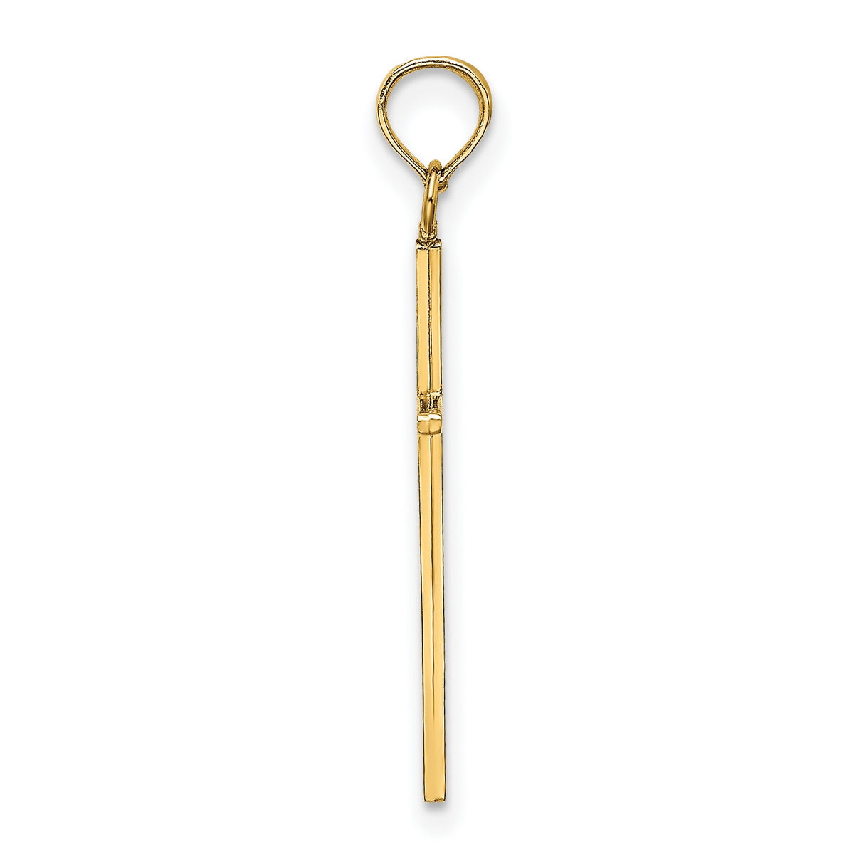 14k Yellow Gold Cross Pendant with Sleek Stick Design, Polished Minimalist Religious Charm
