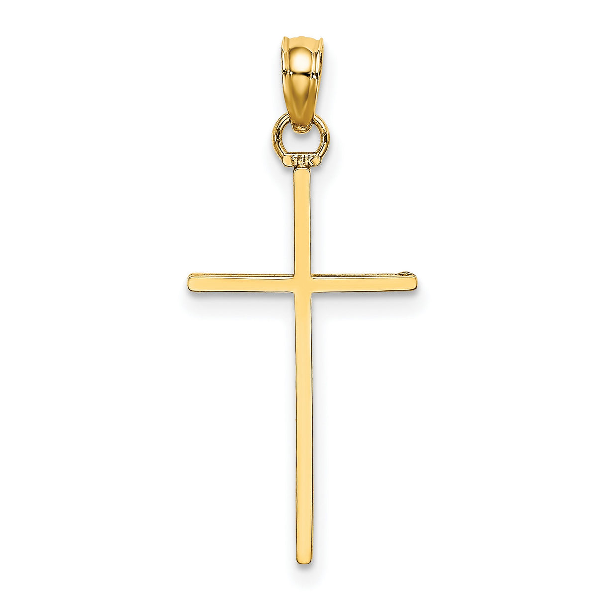 14k Yellow Gold Cross Pendant with Sleek Stick Design, Polished Minimalist Religious Charm