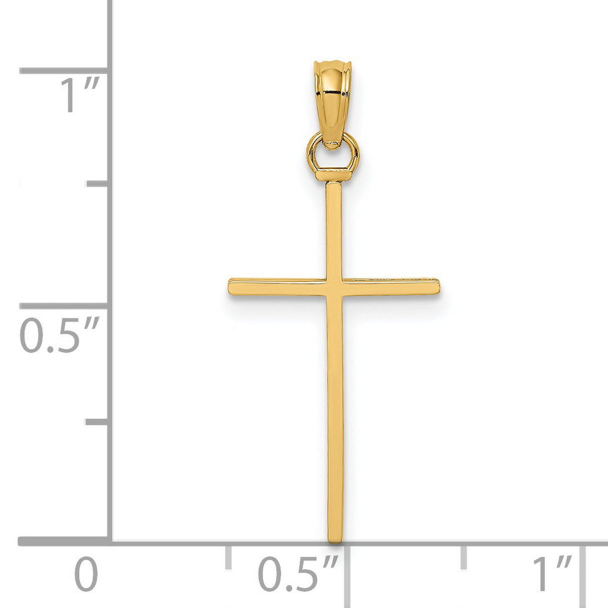 14k Yellow Gold Cross Pendant with Sleek Stick Design, Polished Minimalist Religious Charm