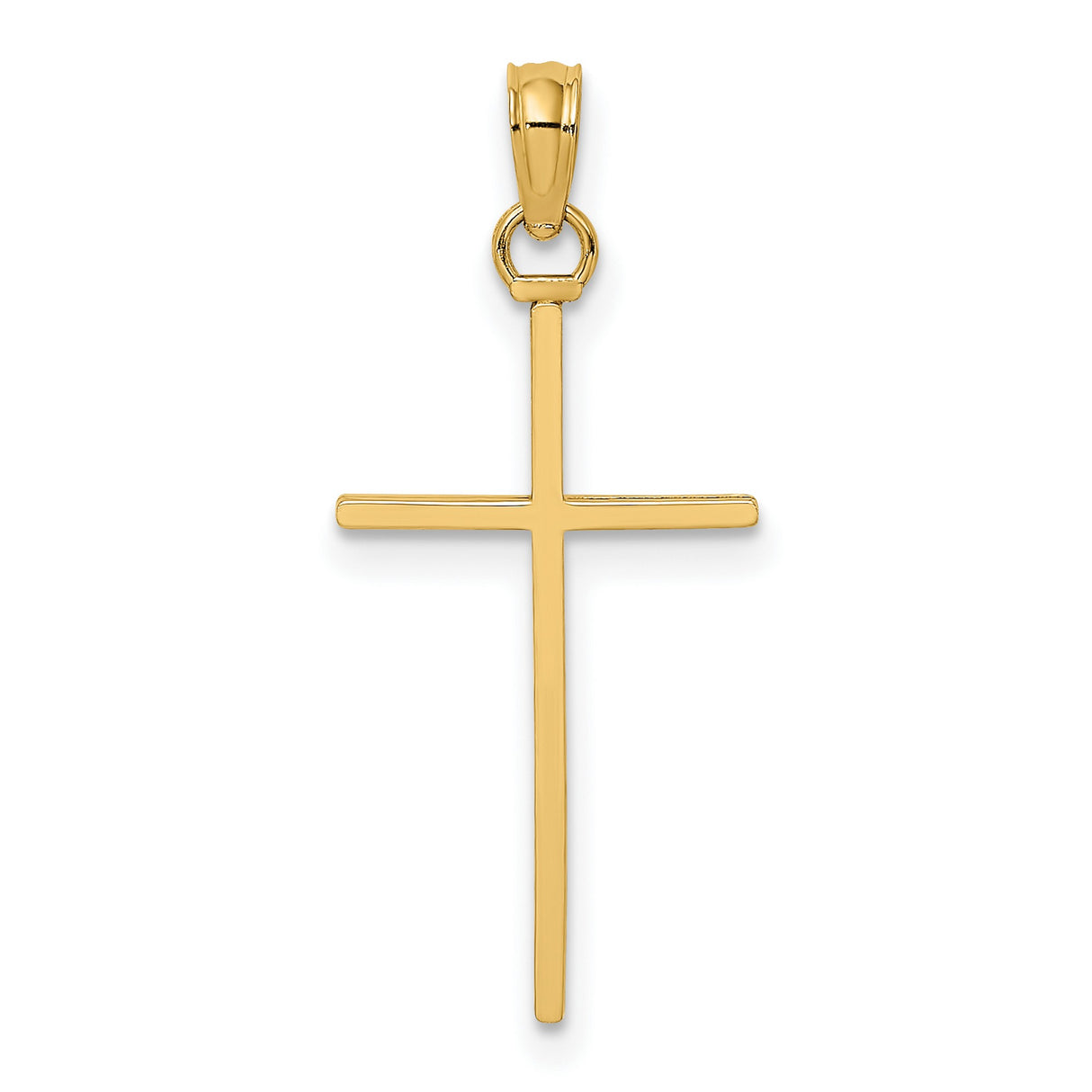 14k Yellow Gold Cross Pendant with Sleek Stick Design, Polished Minimalist Religious Charm