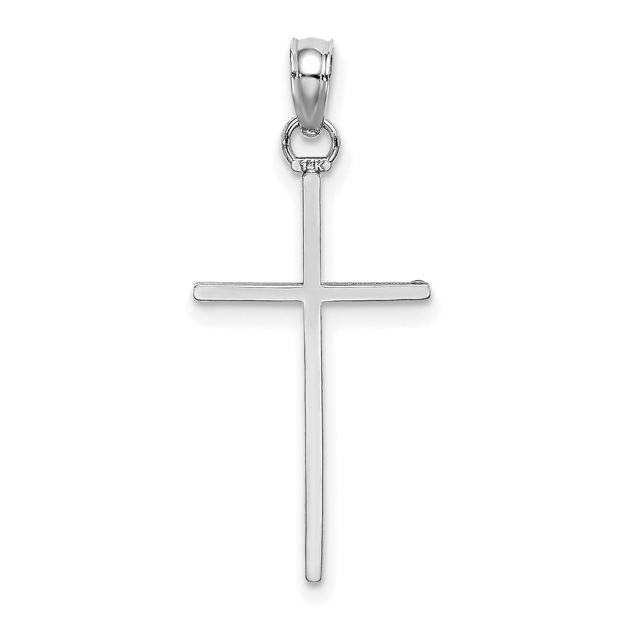 14k White Gold Stick Cross Pendant, Sleek Minimalist Faith Jewelry for Men and Women