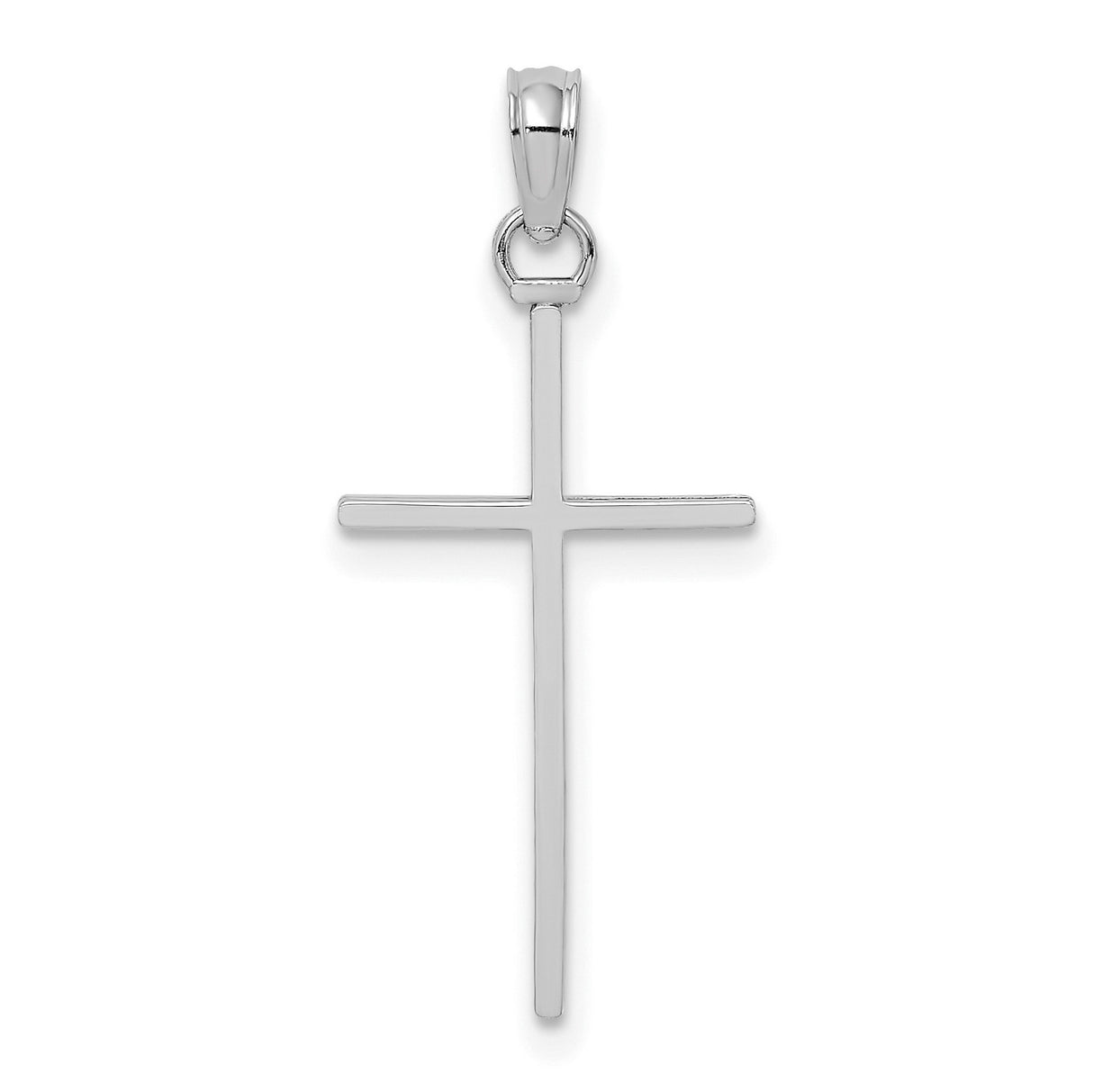14k White Gold Stick Cross Pendant, Sleek Minimalist Faith Jewelry for Men and Women