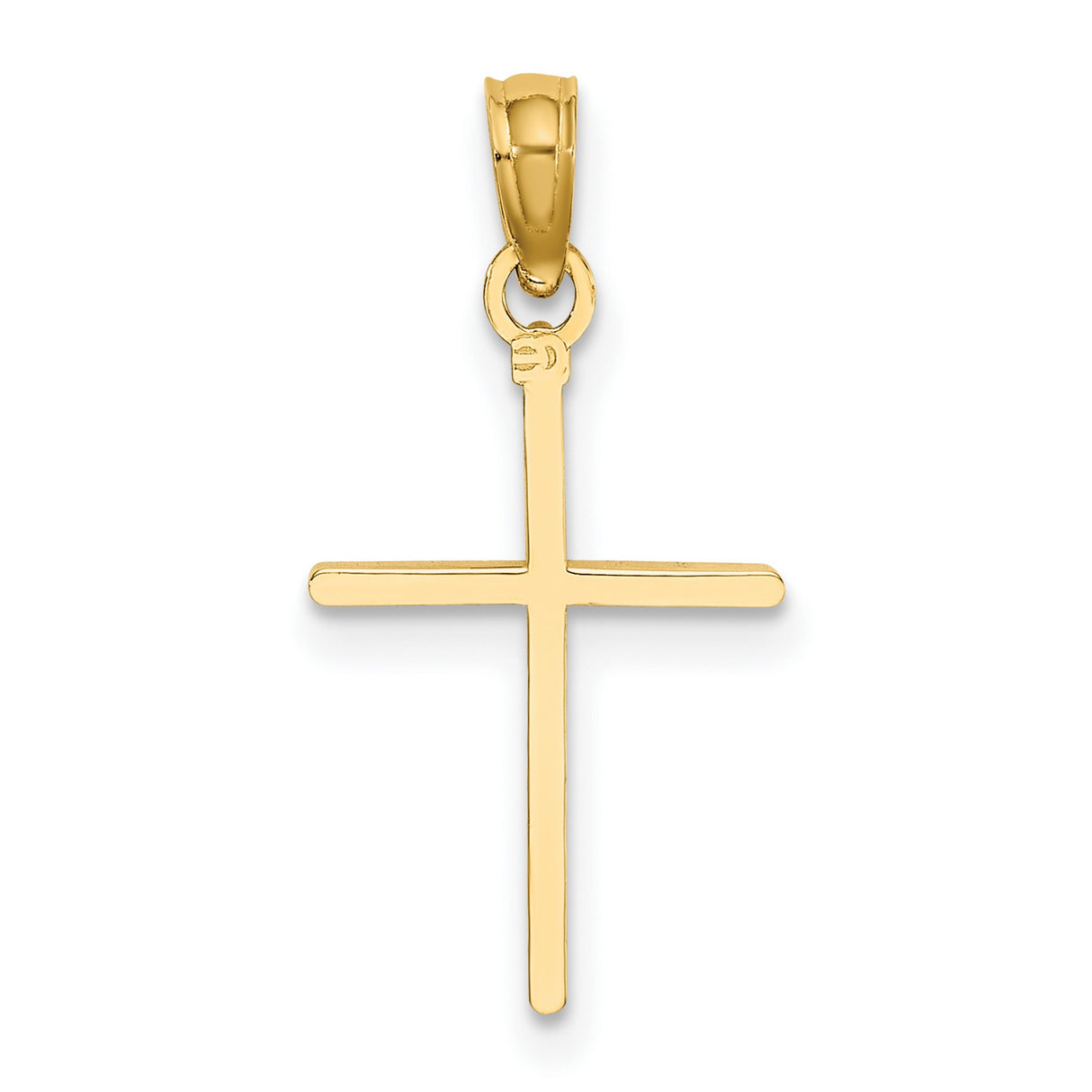 14k Yellow Gold Cross Pendant, Polished Religious Charm with Smooth Reflective Finish for Men and Women