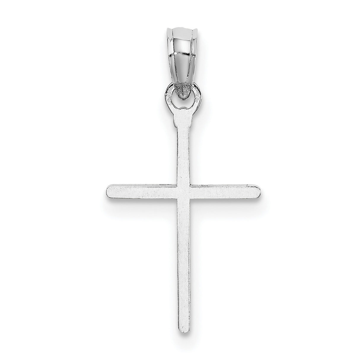 14k White Gold Cross Pendant with Polished Finish and Hammered Texture, Latin Style Unisex Jewelry
