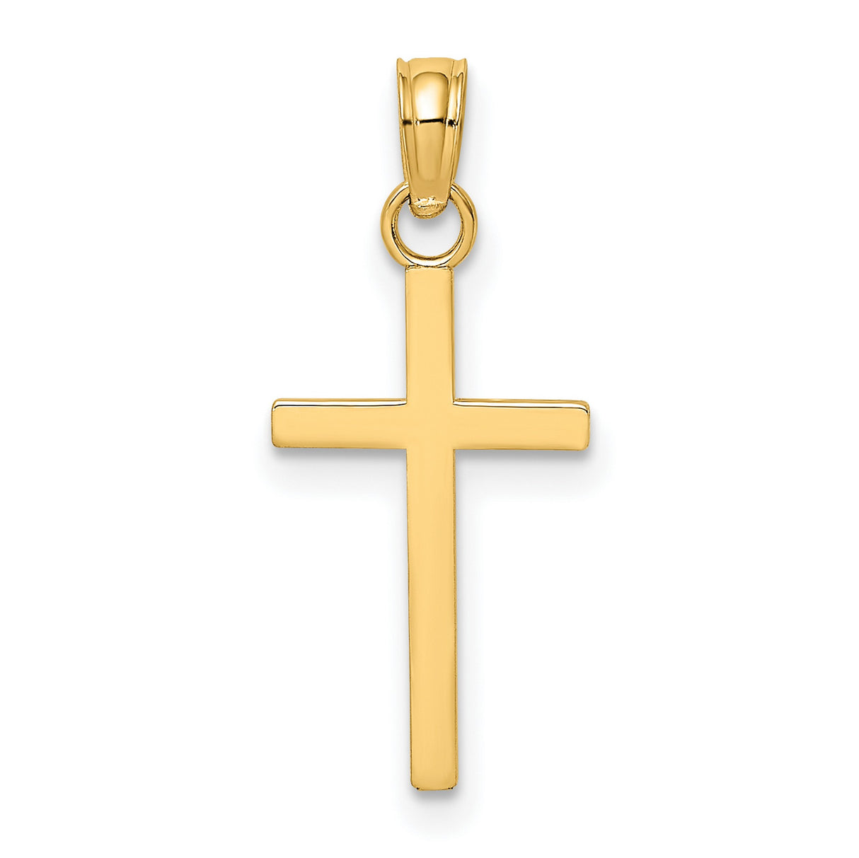 14k Yellow Gold Cross Pendant with Rounded Edges, Minimalist Religious Charm for Men and Women