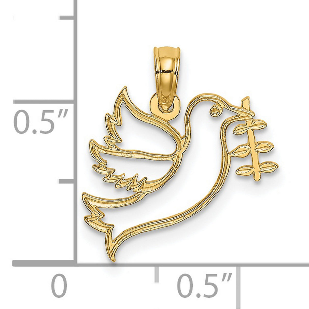 14k Yellow Gold Dove Pendant with Olive Branch, Open Design Christian Jewelry for Women or Unisex