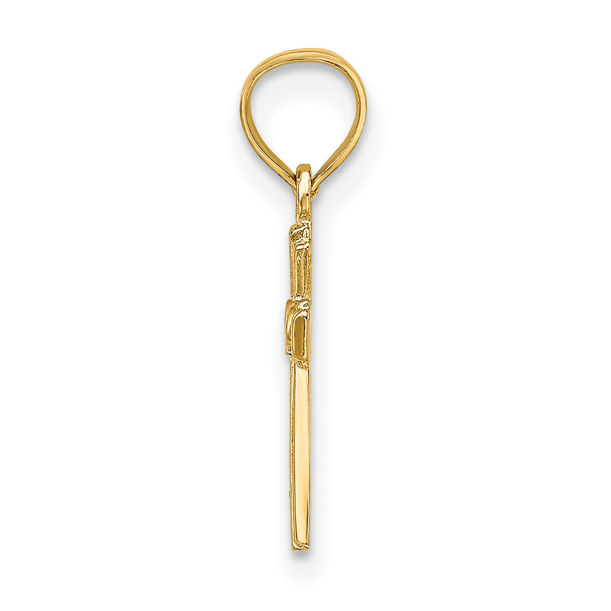 14k Yellow Gold Cross Pendant with Beveled Edge and Diamond Accent, Religious Jewelry