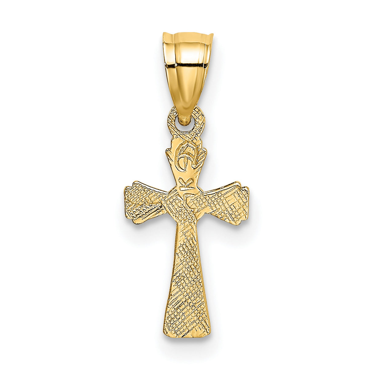 14k Yellow Gold Cross Pendant with Beveled Edge and Diamond Accent, Religious Jewelry