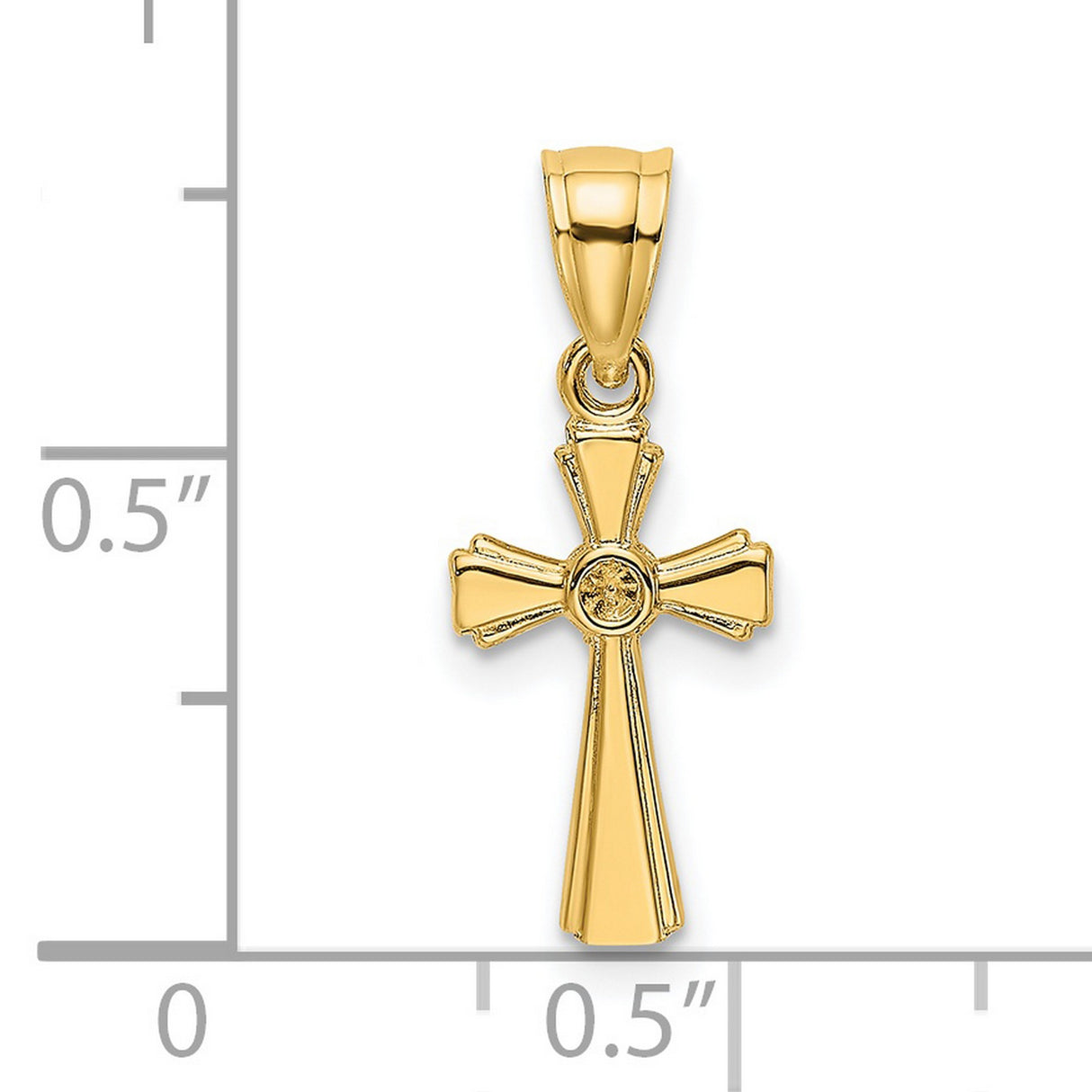 14k Yellow Gold Cross Pendant with Beveled Edge and Diamond Accent, Religious Jewelry