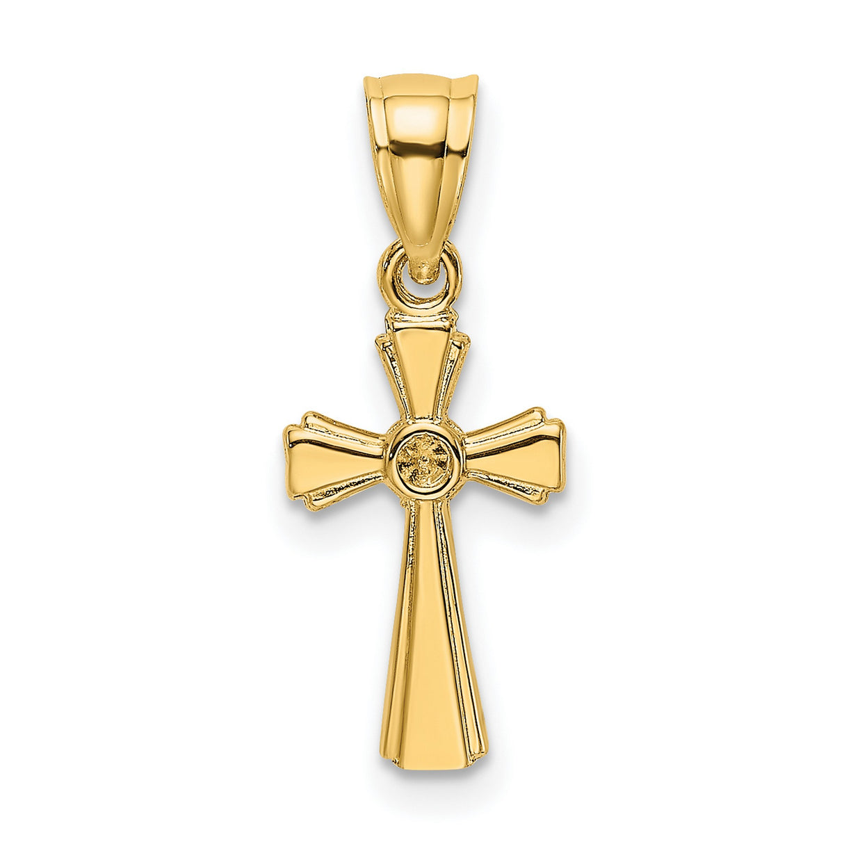 14k Yellow Gold Cross Pendant with Beveled Edge and Diamond Accent, Religious Jewelry