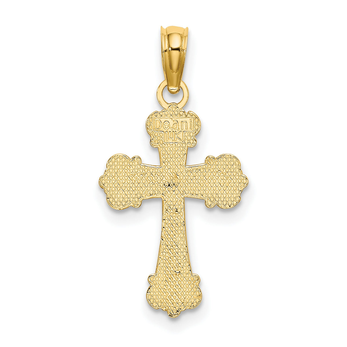 14k Yellow Gold Cross Pendant with Scroll Accents and Button Center Vintage Baroque Style