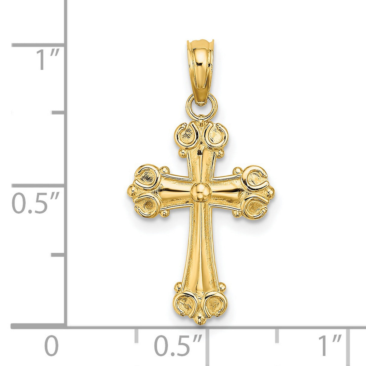 14k Yellow Gold Cross Pendant with Scroll Accents and Button Center Vintage Baroque Style