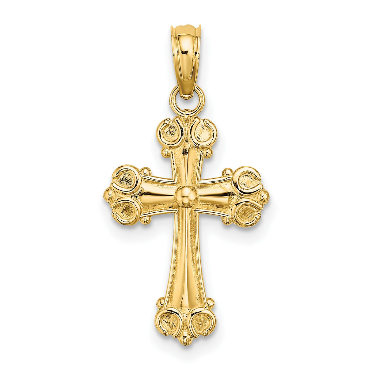 14k Yellow Gold Cross Pendant with Scroll Accents and Button Center Vintage Baroque Style