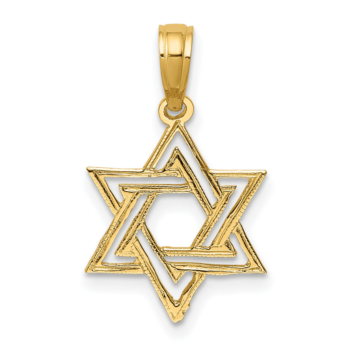 14k Yellow Gold Star of David Pendant with Openwork Design, Jewish Religious Charm
