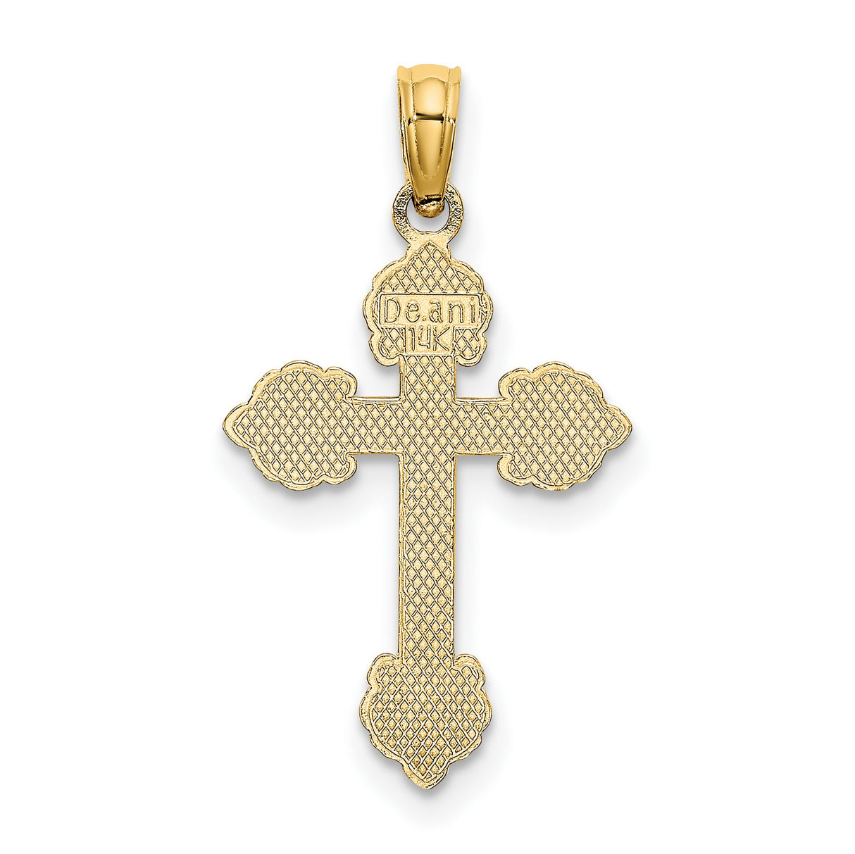 14k Yellow Gold Cross Pendant with Baroque Filigree Design, Polished Finish, Religious Jewelry for Men and Women
