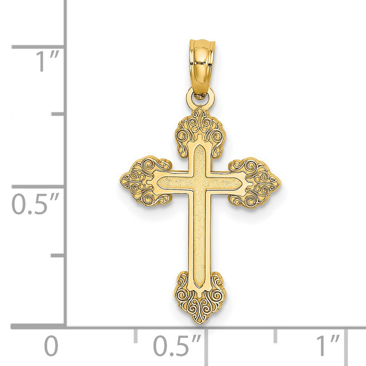 14k Yellow Gold Cross Pendant with Baroque Filigree Design, Polished Finish, Religious Jewelry for Men and Women