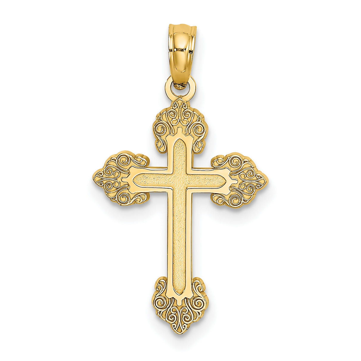 14k Yellow Gold Cross Pendant with Baroque Filigree Design, Polished Finish, Religious Jewelry for Men and Women