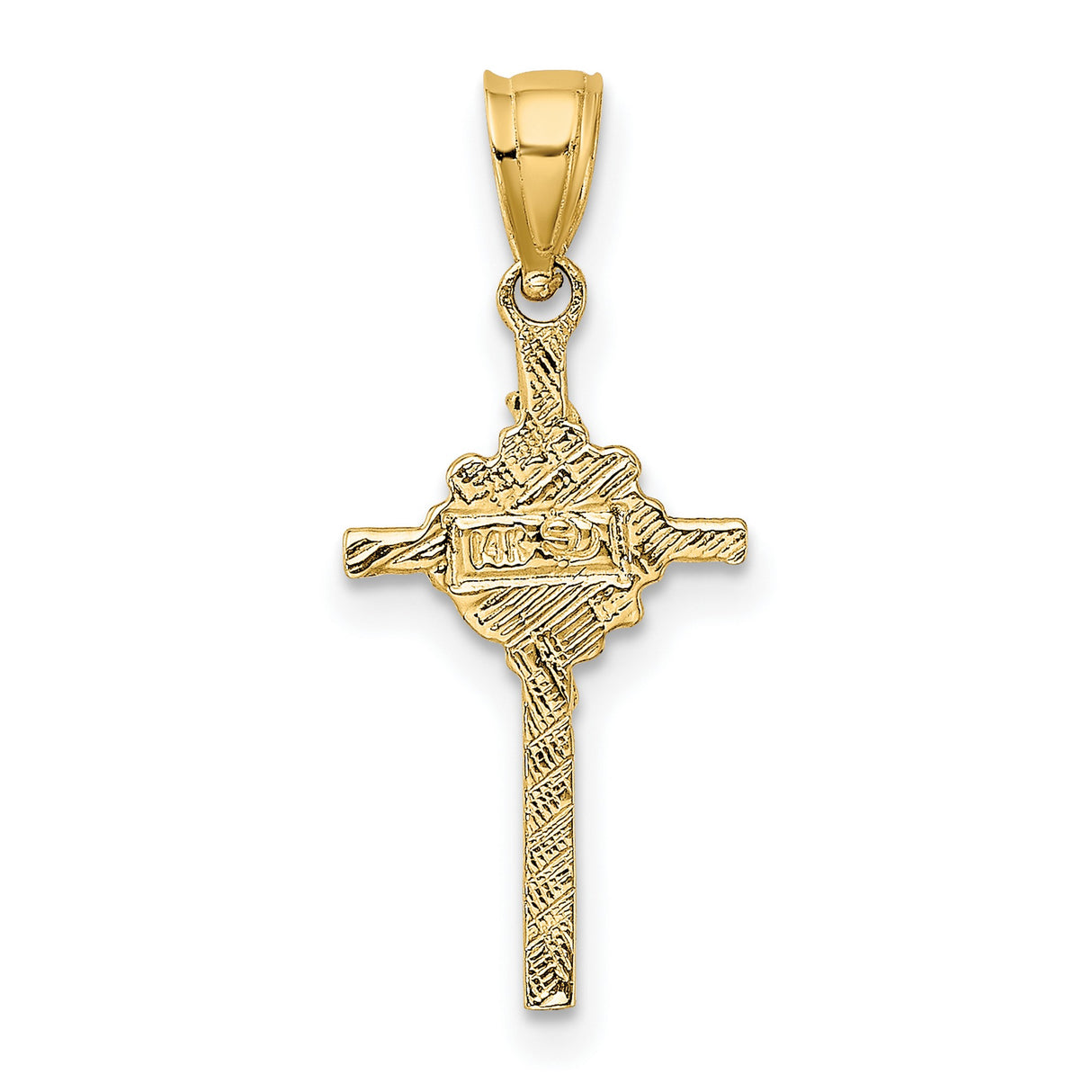14k Yellow Gold Crucifix Pendant with Jesus on Cross, Polished Latin Cross Charm