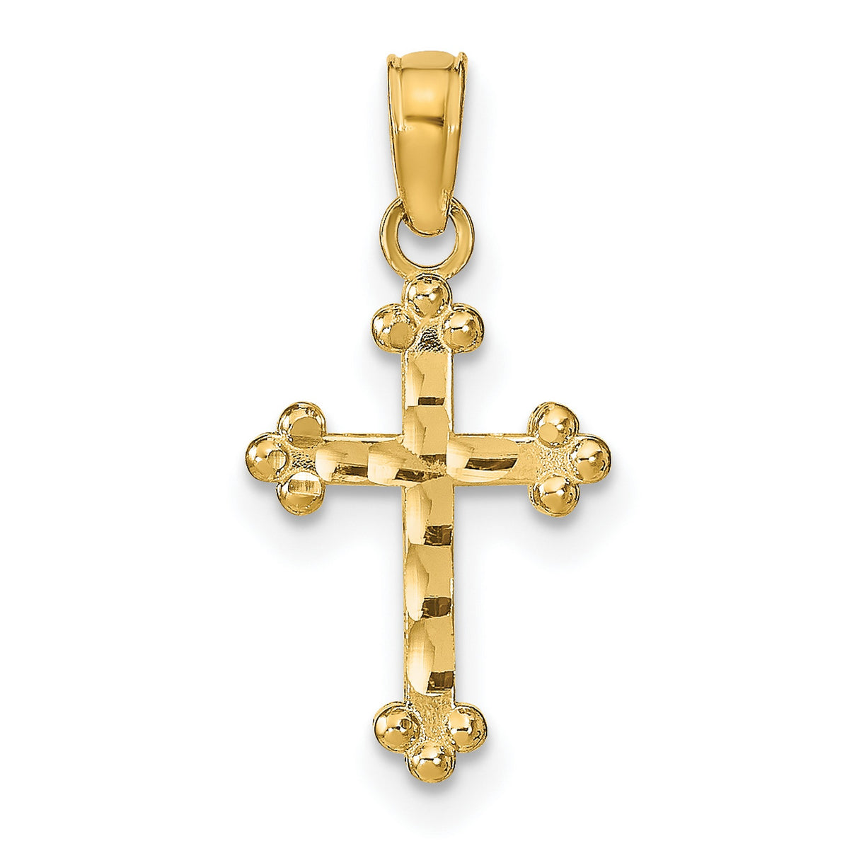14k Yellow Gold Cross Pendant with Hammered Texture and High Polish Finish
