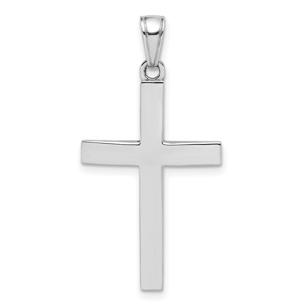 14k White Gold Cross Pendant, Polished Beveled Minimalist Religious Style for Men and Women