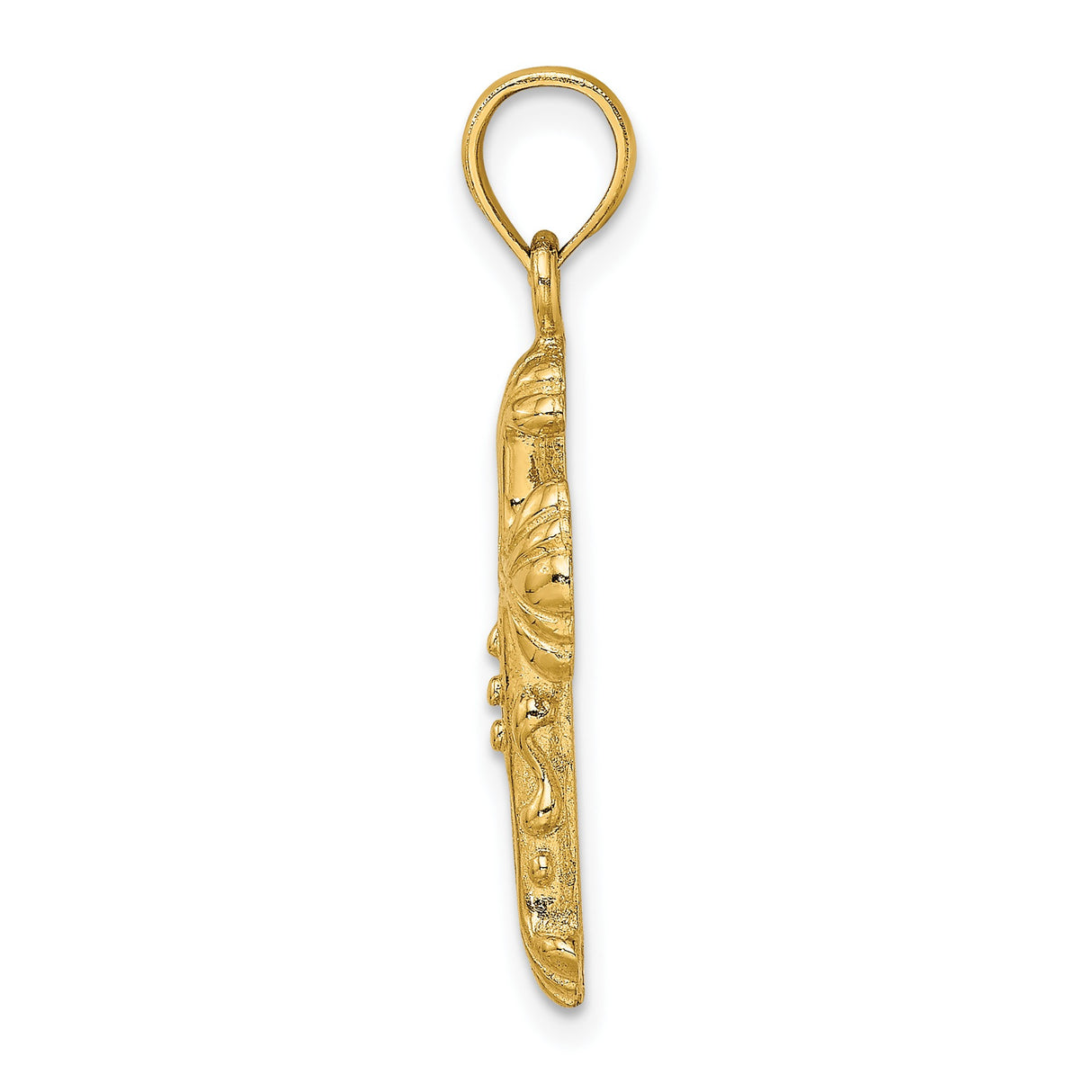 14k Yellow Gold Cross Pendant with Polished Fleur-de-Lis and Baroque Style Design