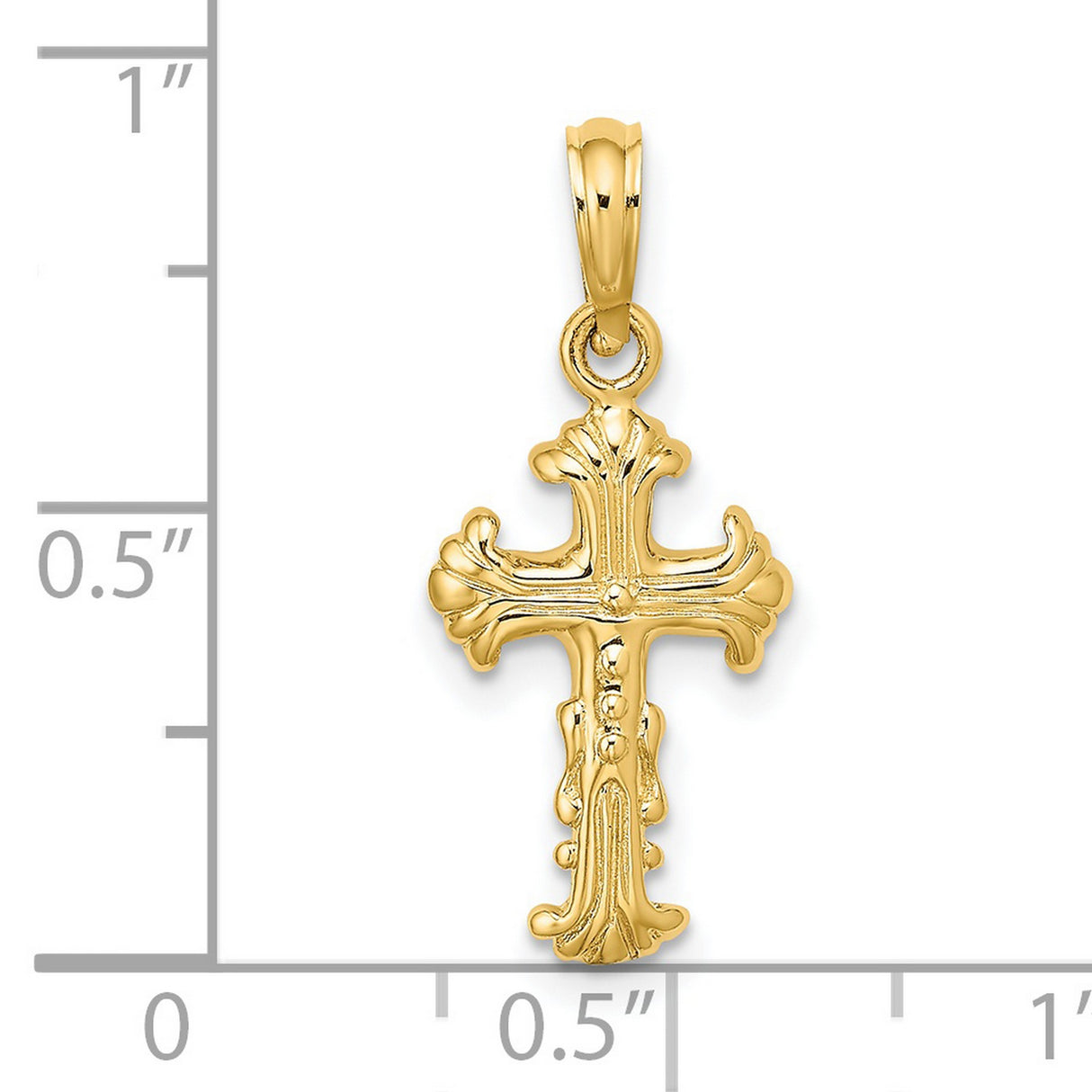 14k Yellow Gold Cross Pendant with Baroque Design and Scrollwork Accents