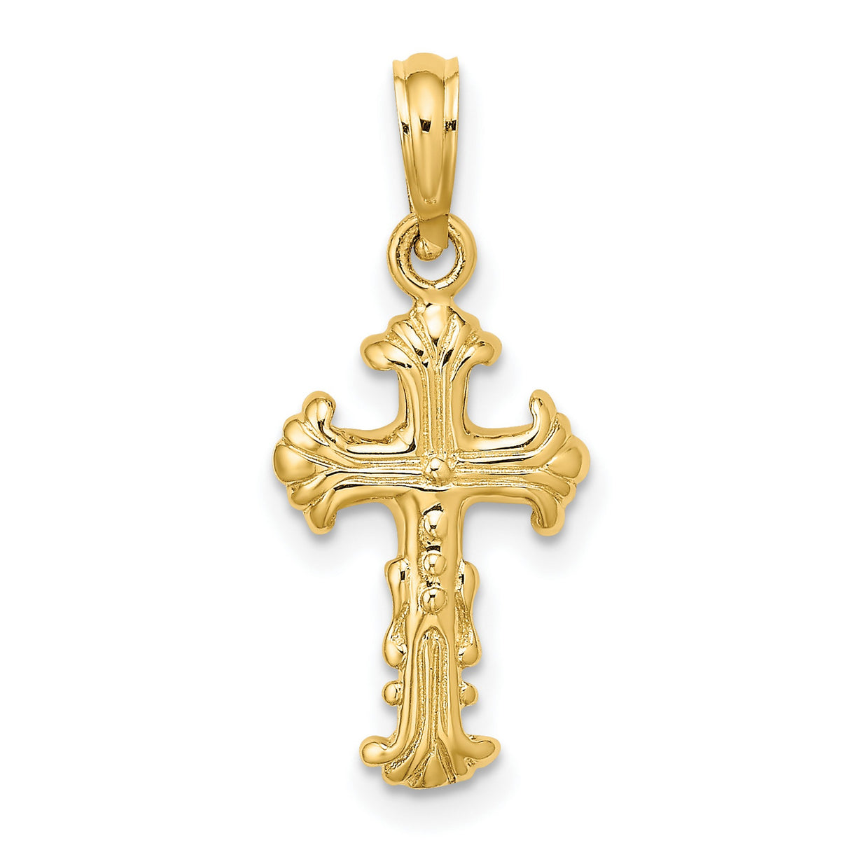 14k Yellow Gold Cross Pendant with Baroque Design and Scrollwork Accents