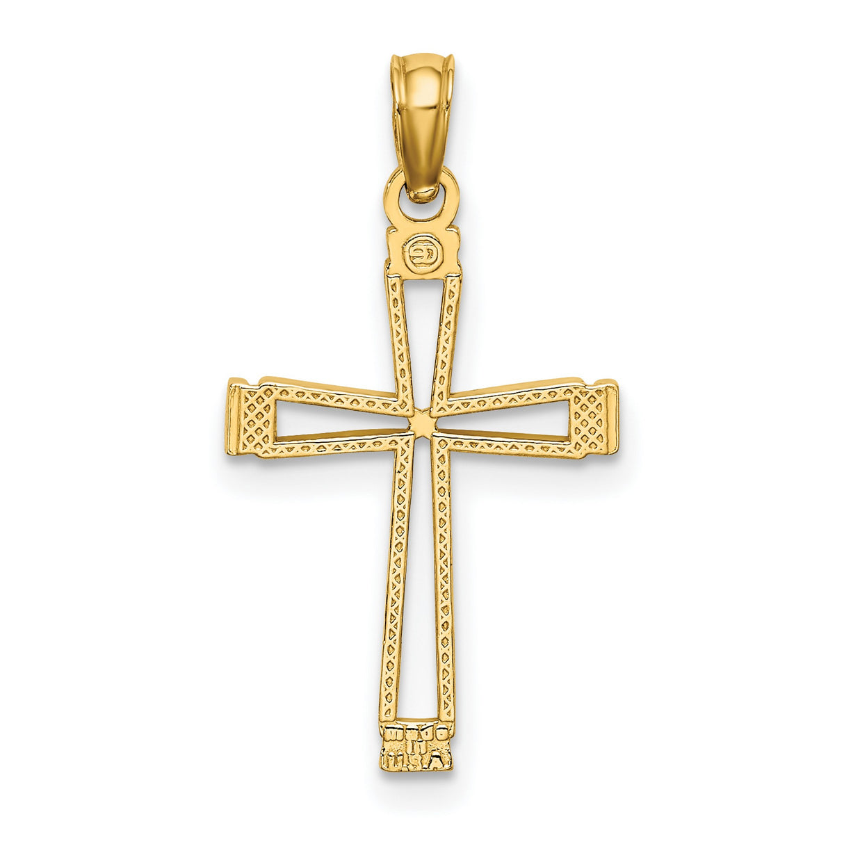 14k Yellow Gold Cross Pendant with Cut-Out Openwork Design and Beveled Edges