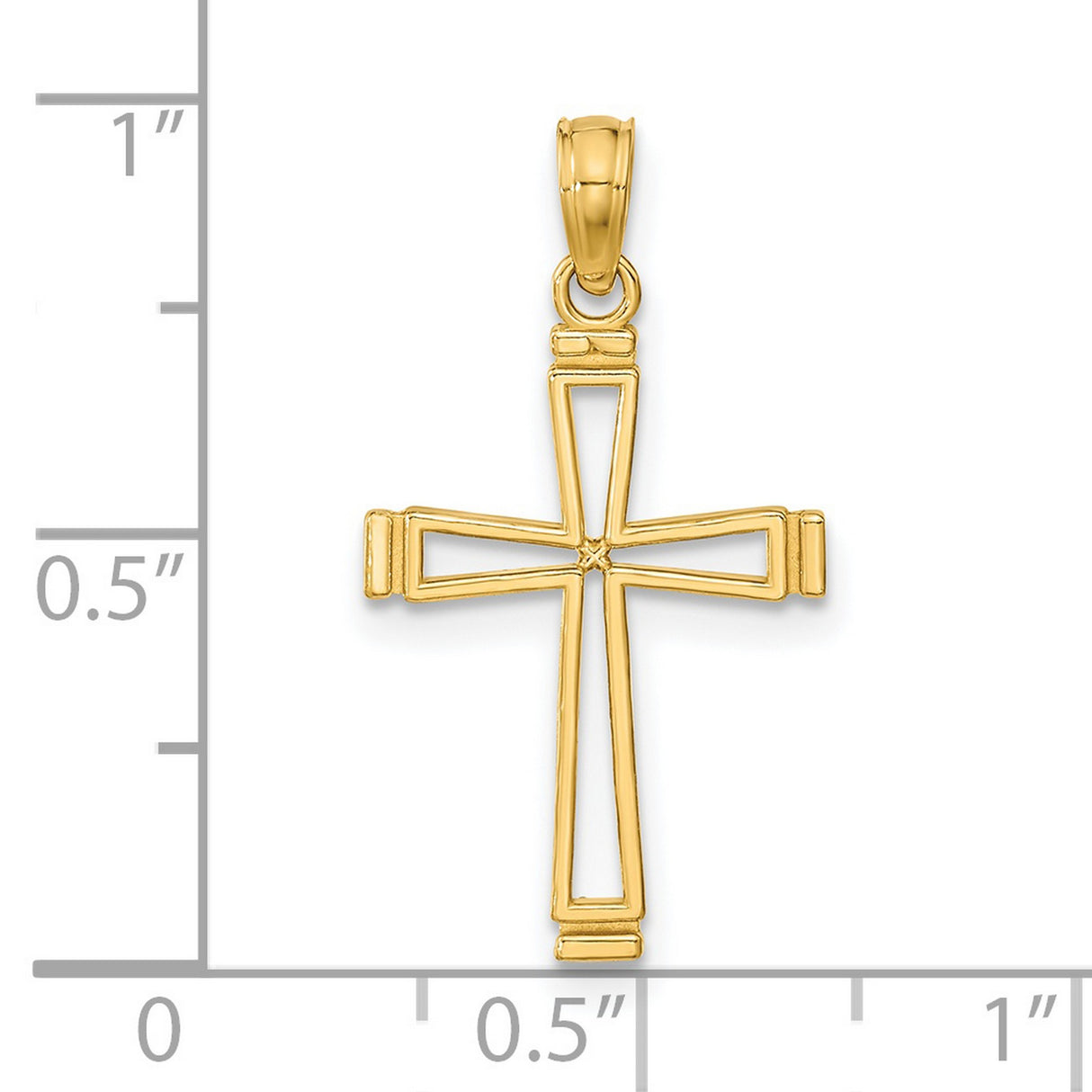 14k Yellow Gold Cross Pendant with Cut-Out Openwork Design and Beveled Edges