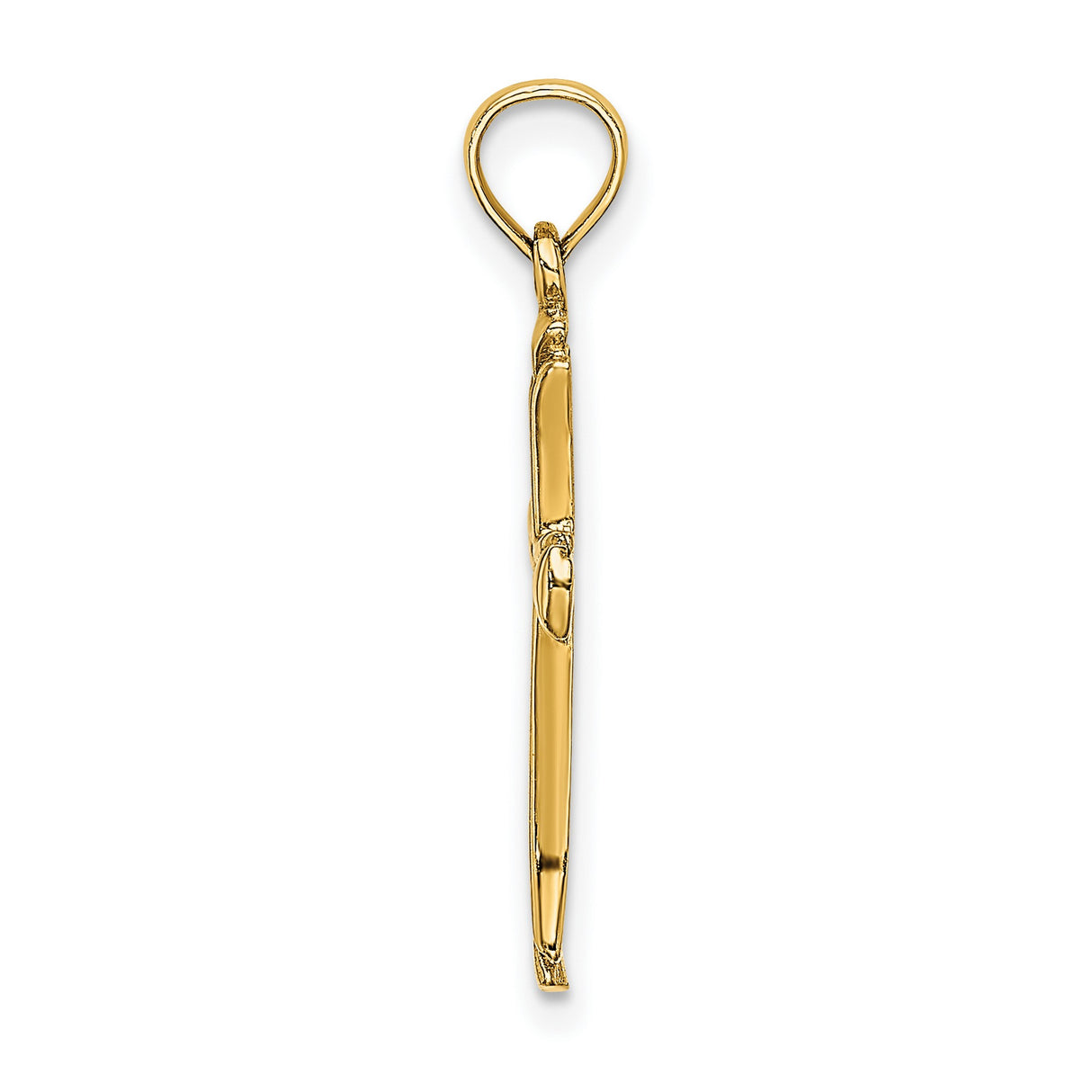 14k Yellow Gold Cross Pendant with Beveled Cutout Design, Polished Religious Charm