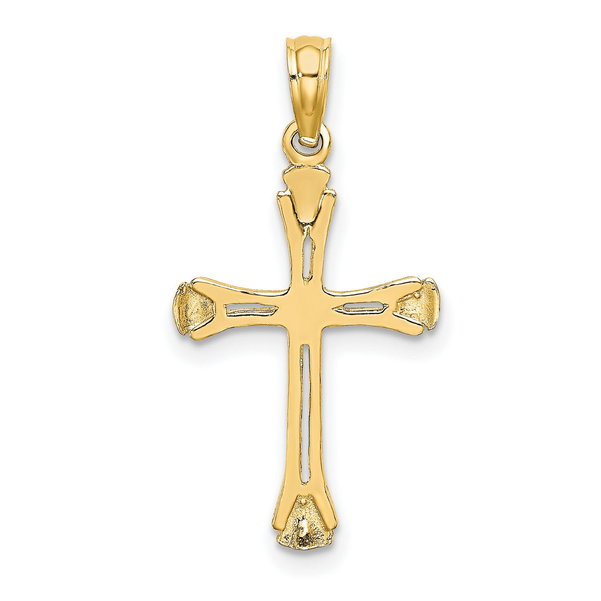 14k Yellow Gold Cross Pendant with Beveled Cutout Design, Polished Religious Charm