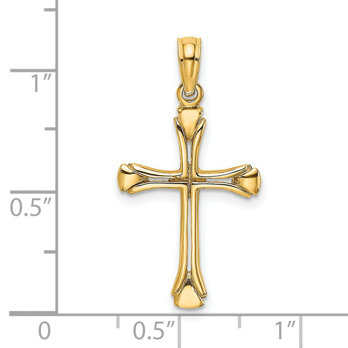 14k Yellow Gold Cross Pendant with Beveled Cutout Design, Polished Religious Charm