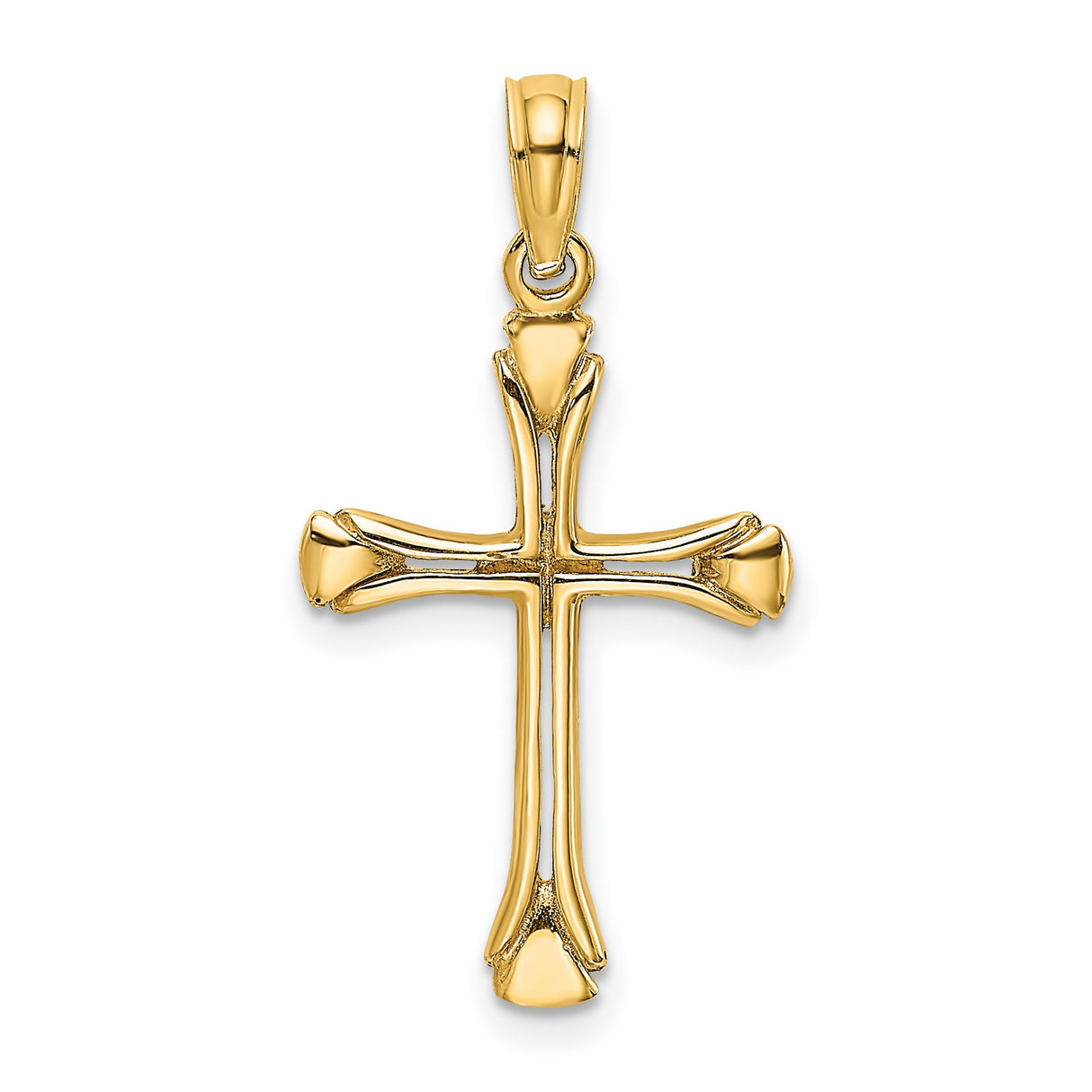 14k Yellow Gold Cross Pendant with Beveled Cutout Design, Polished Religious Charm