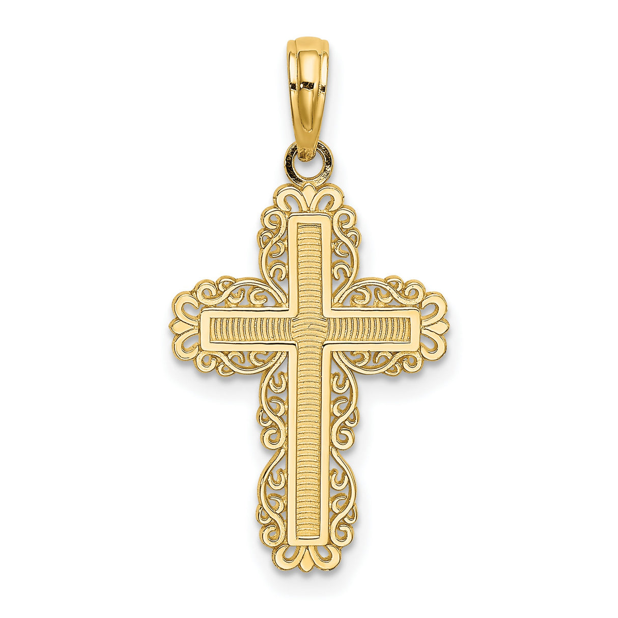 14k Yellow Gold Cross Pendant with Baroque Filigree Scrollwork Design