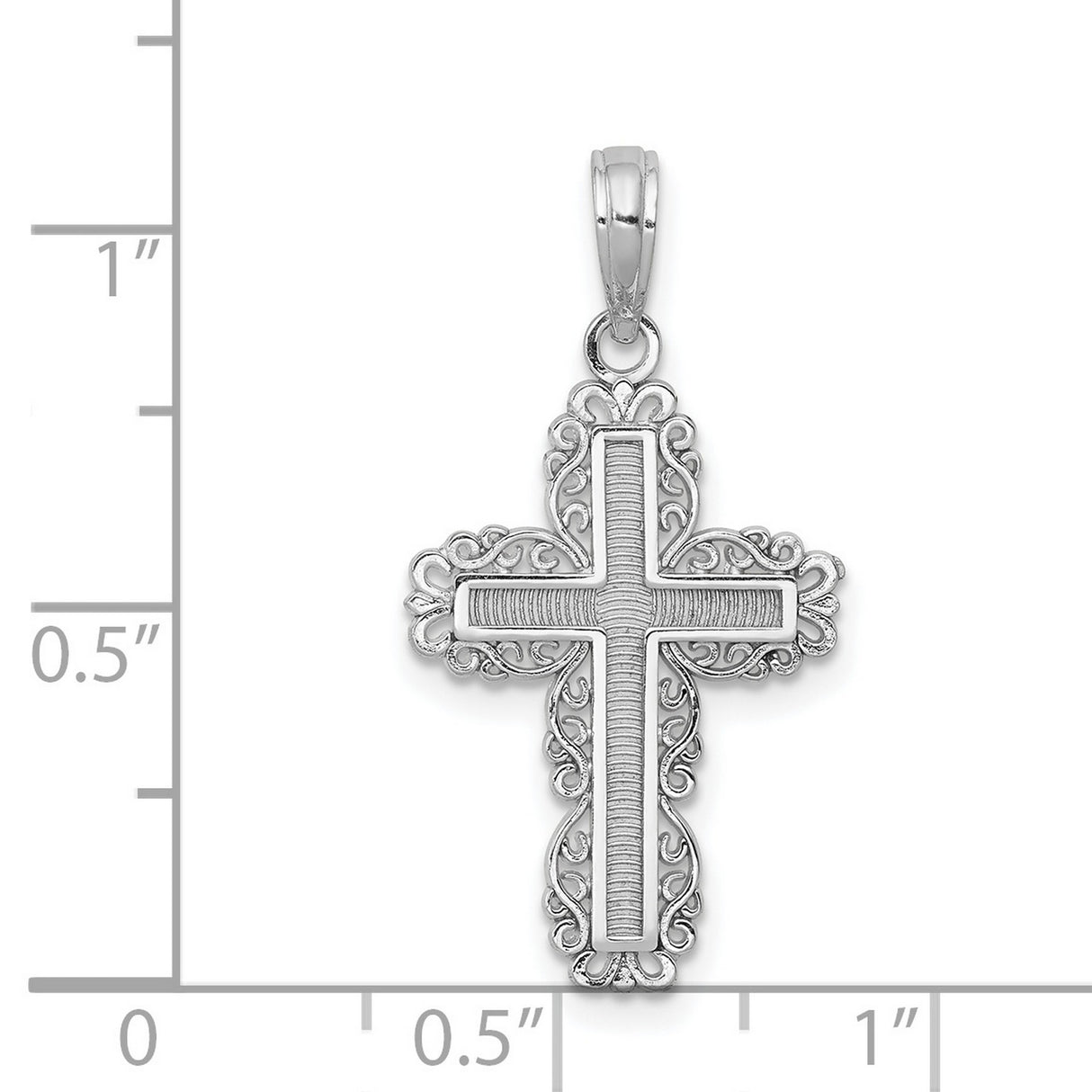 14k White Gold Cross Pendant, Textured Filigree Design, Vintage Inspired Faith Jewelry