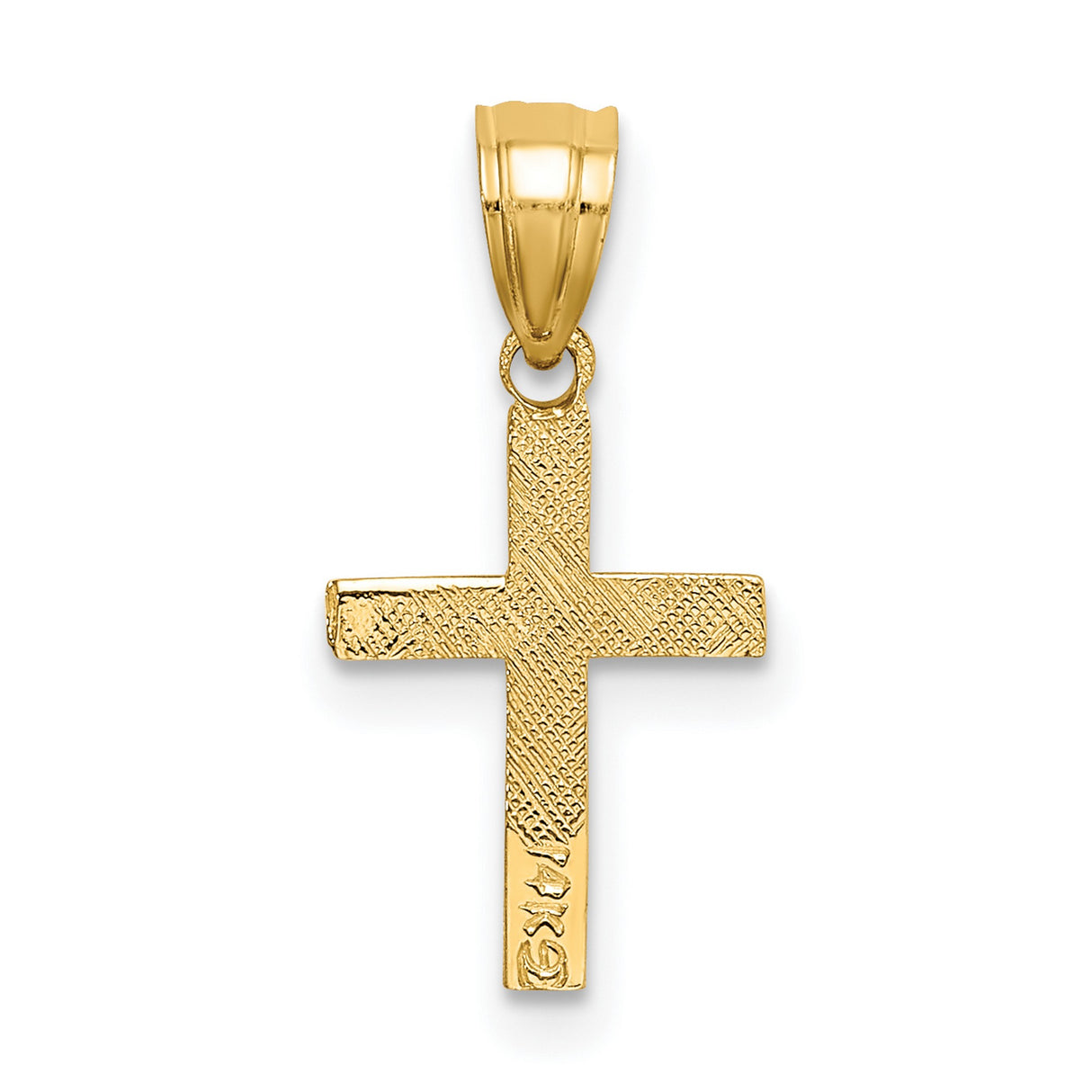 14k Yellow Gold Cross Pendant with Mirror Finish and Beveled Edges for Men and Women