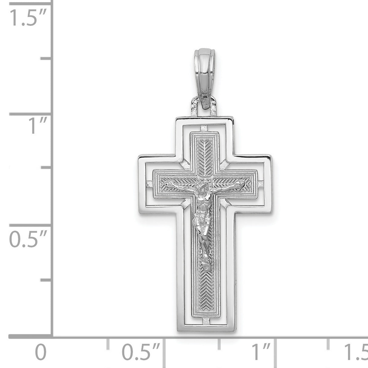 14k White Gold Crucifix Pendant with Classic Christ Design, Religious Symbol of Faith