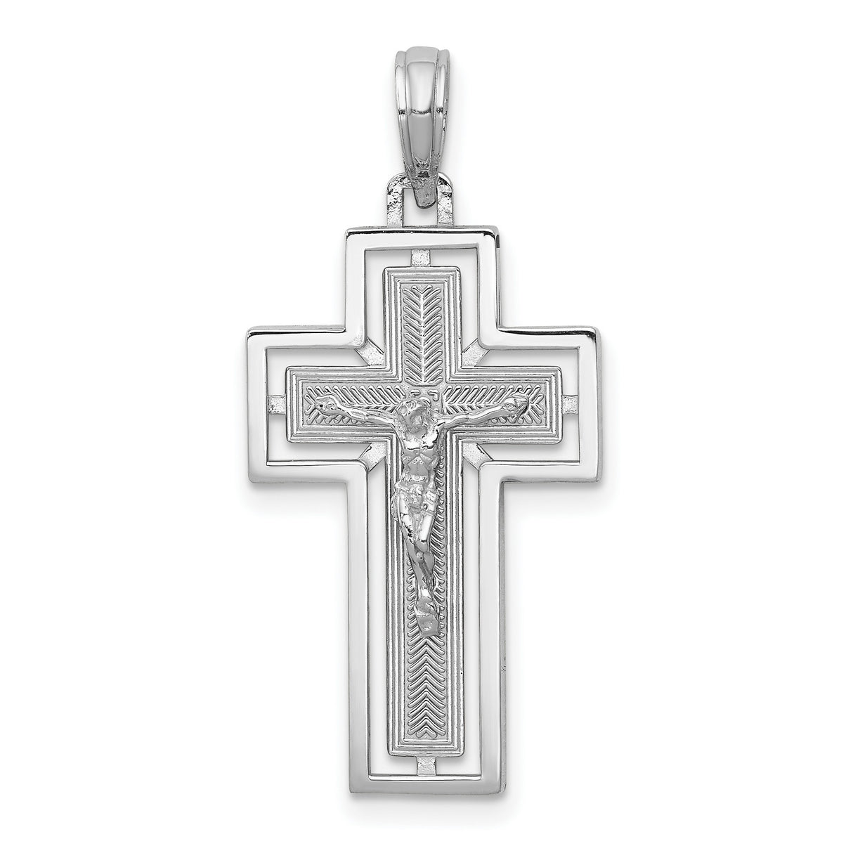 14k White Gold Crucifix Pendant with Classic Christ Design, Religious Symbol of Faith